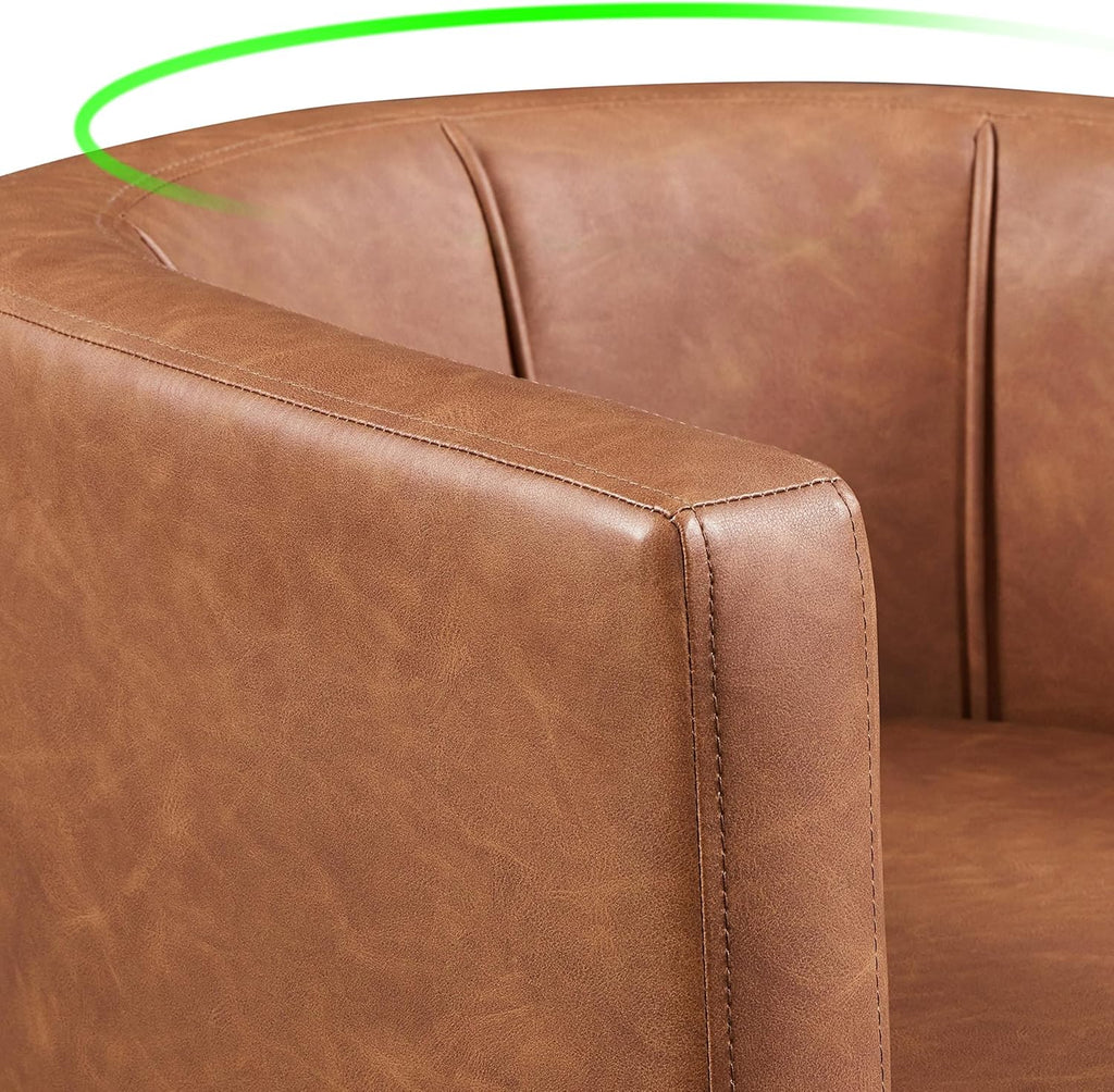 Yaheetech Accent Chair, PU Leather, Modern and Comfortable Armchairs, Upholstered Barrel Sofa Chair for Living Room Bedroom Waiting Room, 2PCS, Brown - Grand Goldman