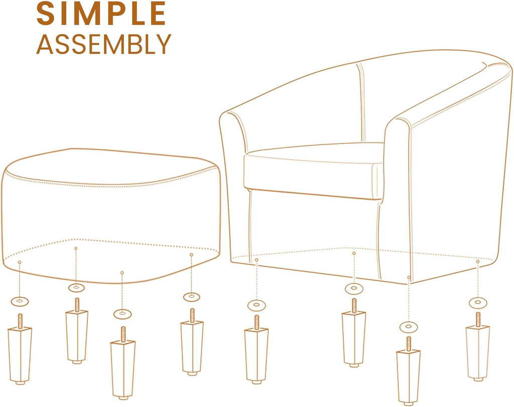 Yaheetech Accent Chair with Ottoman Set, Modern Faux Leather Upholstered Soft Barrel Chair and Footrest, Club Armchair and Footstool for Living Room/Bedroom/Reading Room/Guest Room, Black - Grand Goldman