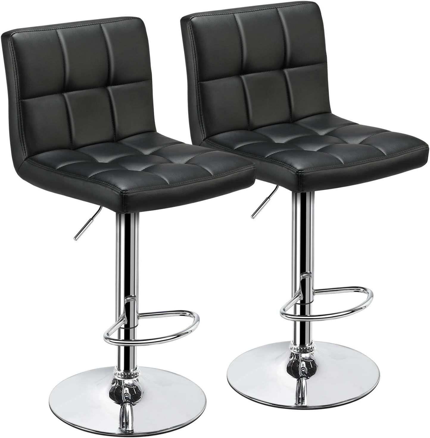 Yaheetech Bar Stools Set of 2, Adjustable PU Leather Swivel Barstools, Modern Counter Stools with Back and Footrest, Counter Height Barstools for Bar, Kitchen, Dining Room, Black - Grand Goldman