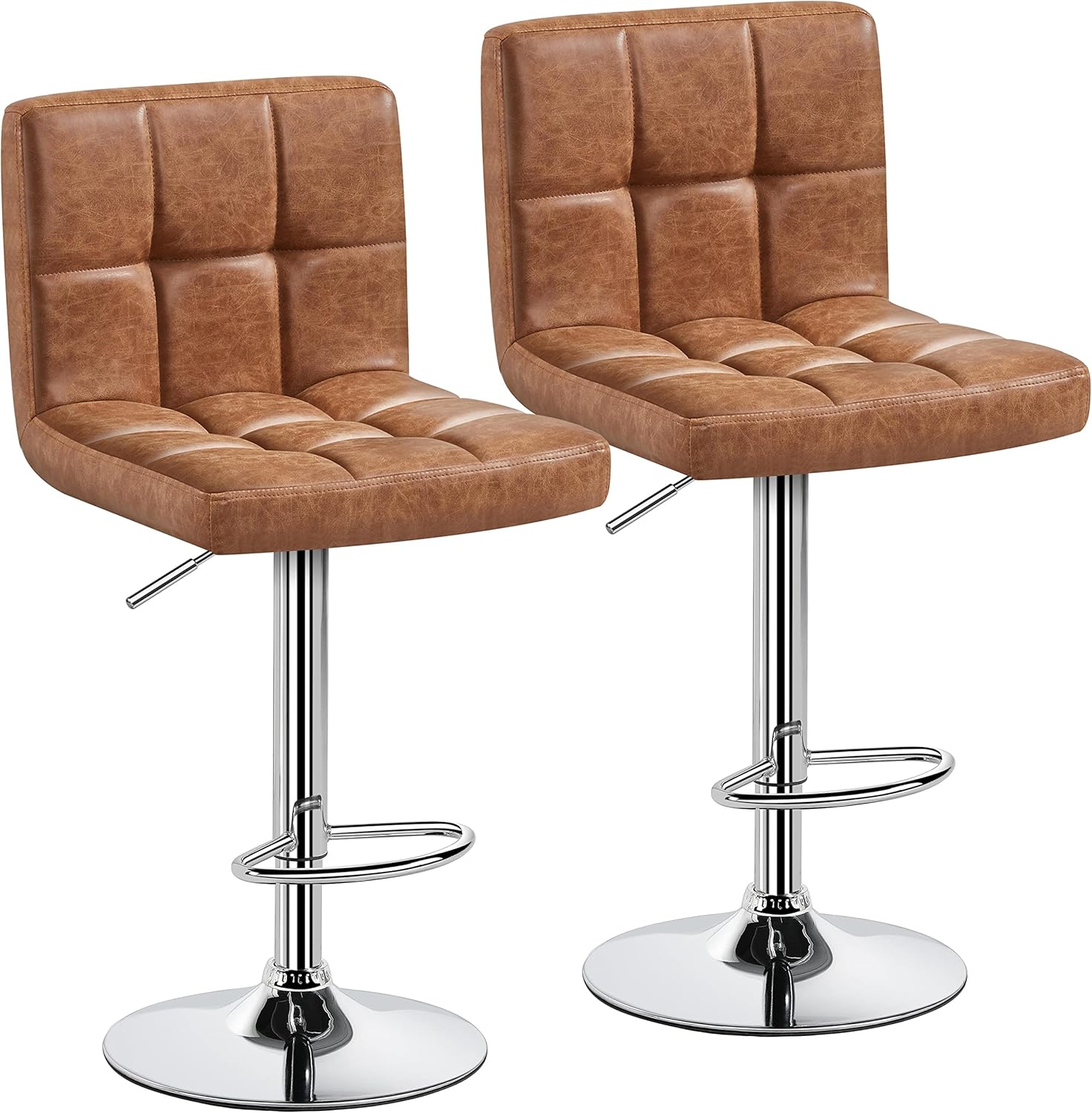 Yaheetech Bar Stools Set of 2, Adjustable PU Leather Swivel Barstools, Modern Counter Stools with Back and Footrest, Counter Height Barstools for Bar, Kitchen, Dining Room, Black - Grand Goldman