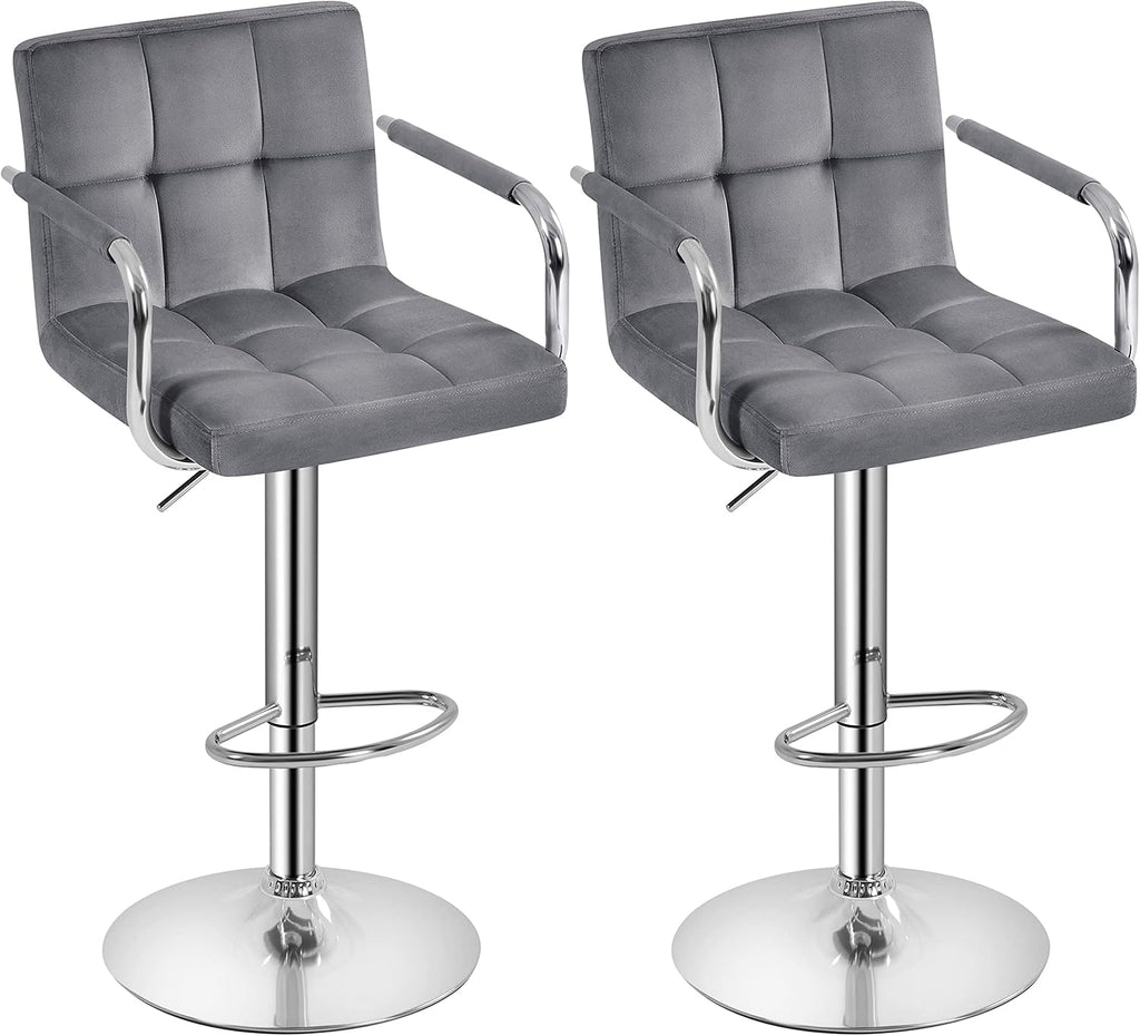 Yaheetech Bar Stools Set of 2, PU Leather Adjustable Swivel Barstools, Hydraulic Kitchen Counter Height Bar Chairs with Armrest and Back for Bar, Kitchen, Dining Room, Black - Grand Goldman