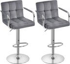 Yaheetech Bar Stools Set of 2, PU Leather Adjustable Swivel Barstools, Hydraulic Kitchen Counter Height Bar Chairs with Armrest and Back for Bar, Kitchen, Dining Room, Black - Grand Goldman