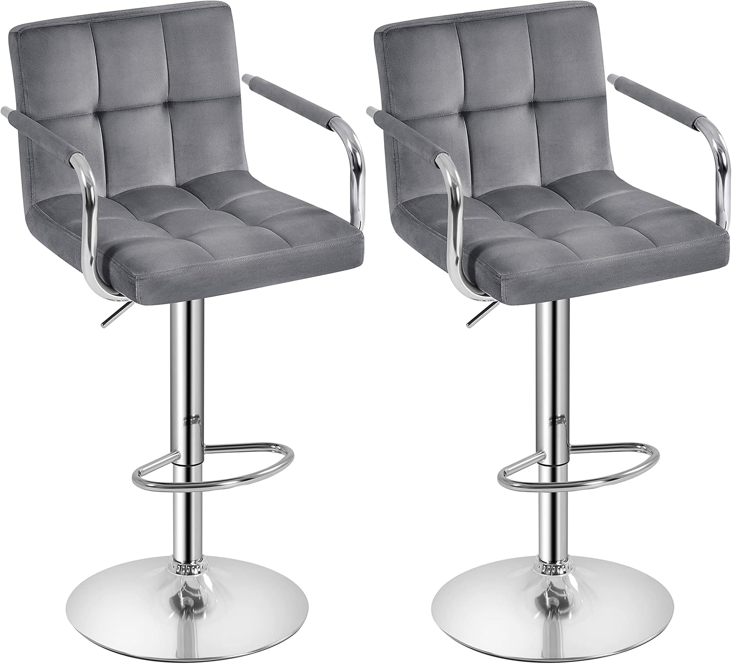 Yaheetech Bar Stools Set of 2, PU Leather Adjustable Swivel Barstools, Hydraulic Kitchen Counter Height Bar Chairs with Armrest and Back for Bar, Kitchen, Dining Room, Black - Grand Goldman