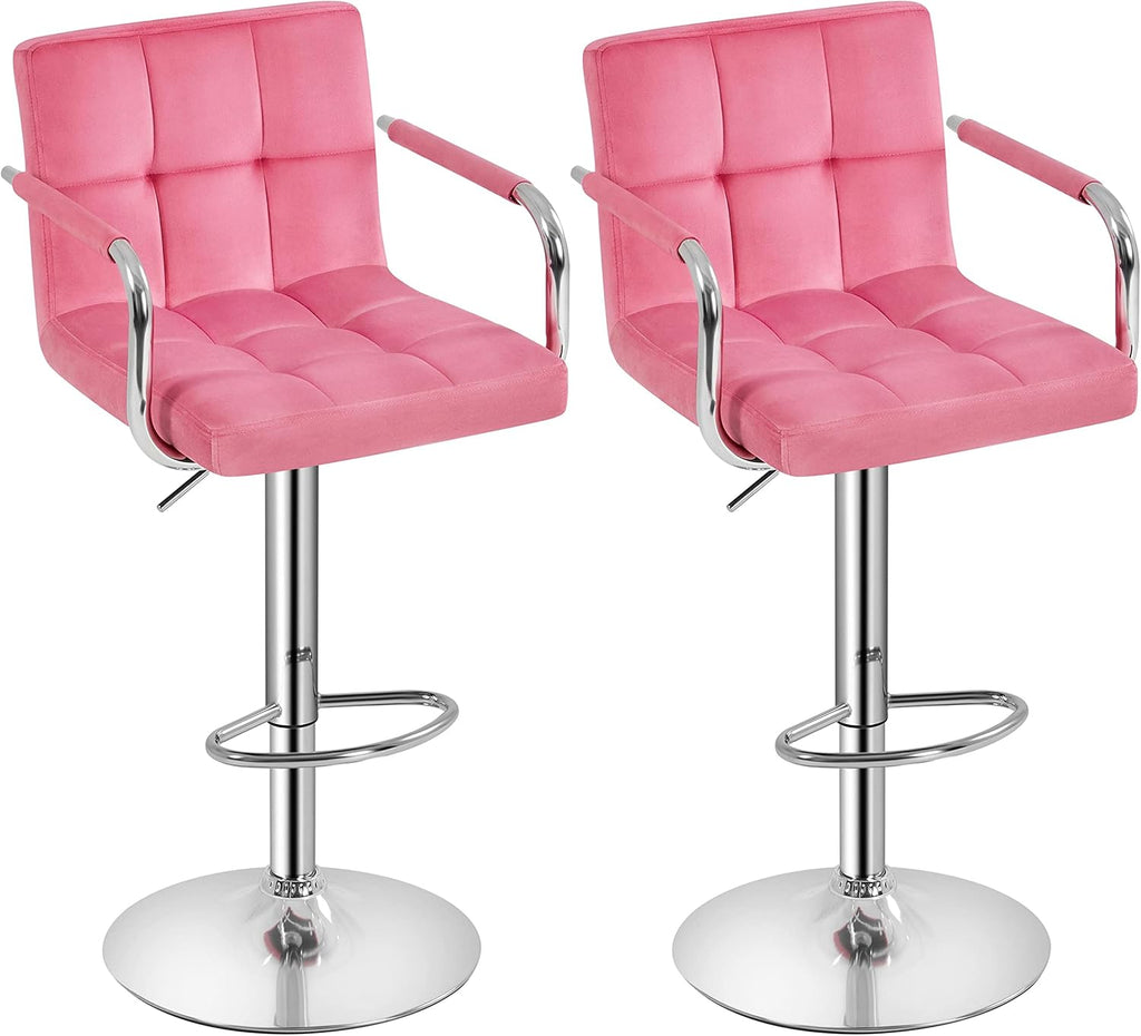 Yaheetech Bar Stools Set of 2, PU Leather Adjustable Swivel Barstools, Hydraulic Kitchen Counter Height Bar Chairs with Armrest and Back for Bar, Kitchen, Dining Room, Black - Grand Goldman