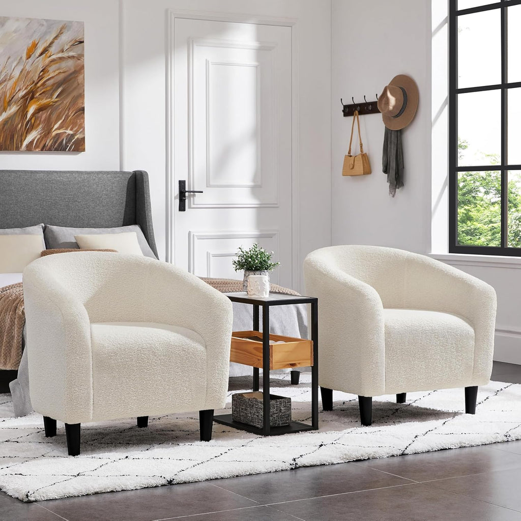Yaheetech Barrel Chairs, Furry Accent Chairs, Sherpa Chairs with Soft Padded Armrest, Fuzzy Club Chairs for Living Room Bedroom Waiting Room Office, Accent Chairs Set of 2, Ivory - Grand Goldman