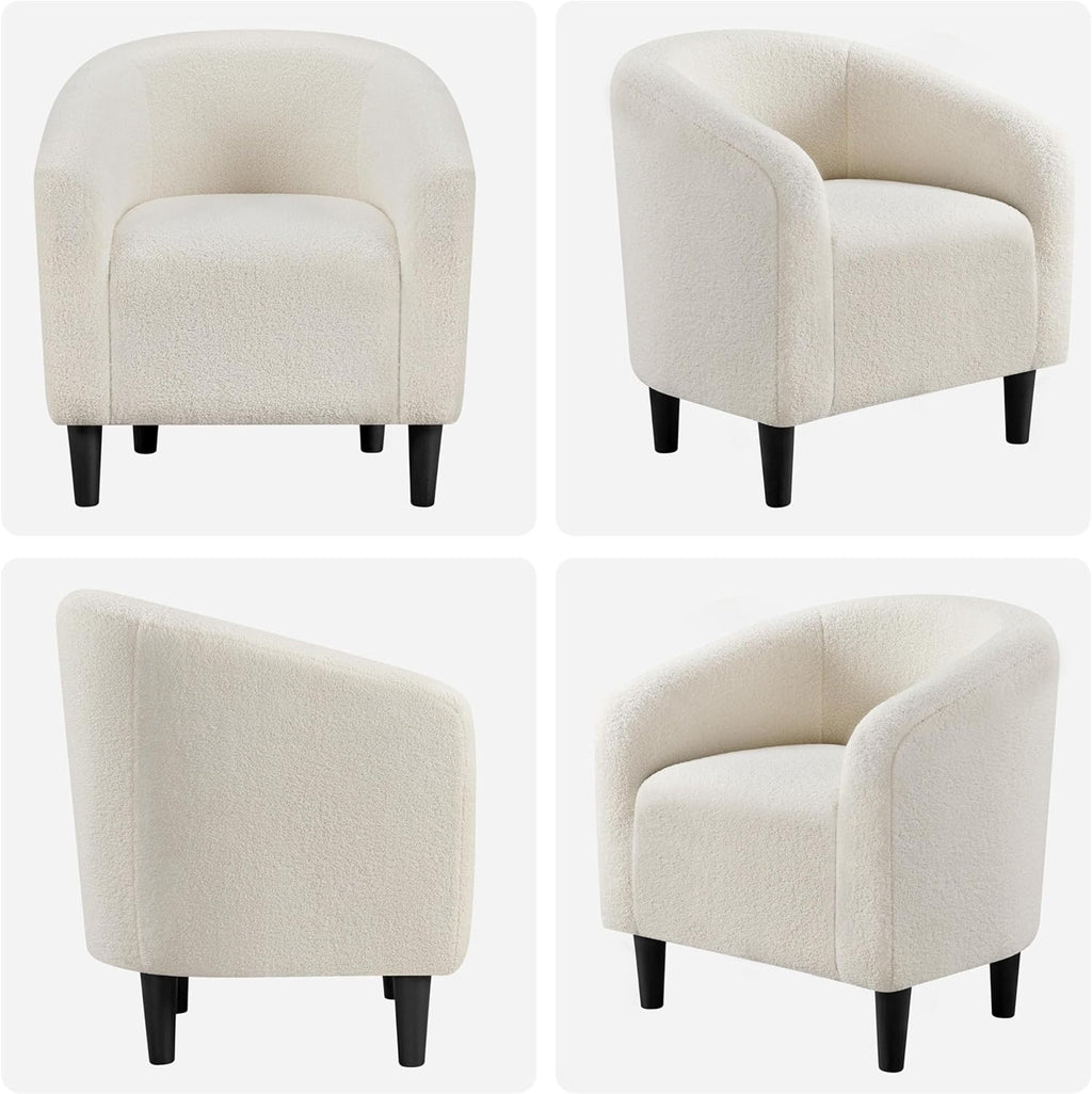Yaheetech Barrel Chairs, Furry Accent Chairs, Sherpa Chairs with Soft Padded Armrest, Fuzzy Club Chairs for Living Room Bedroom Waiting Room Office, Accent Chairs Set of 2, Ivory - Grand Goldman