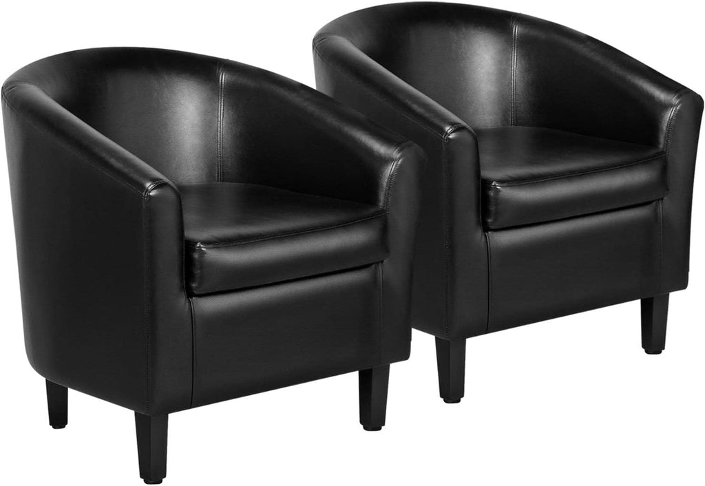 Yaheetech Barrel Chairs Set of 2, Faux Leather Club Chairs, PU Leather Accent Chairs, Waiting Room Chair with Soft Padded Seat for Living Room Bedroom Reading Room, Black - Grand Goldman