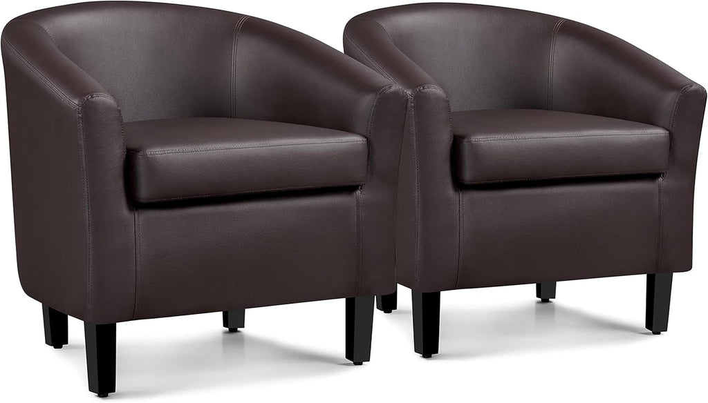Yaheetech Barrel Chairs Set of 2, Faux Leather Club Chairs, PU Leather Accent Chairs, Waiting Room Chair with Soft Padded Seat for Living Room Bedroom Reading Room, Black - Grand Goldman