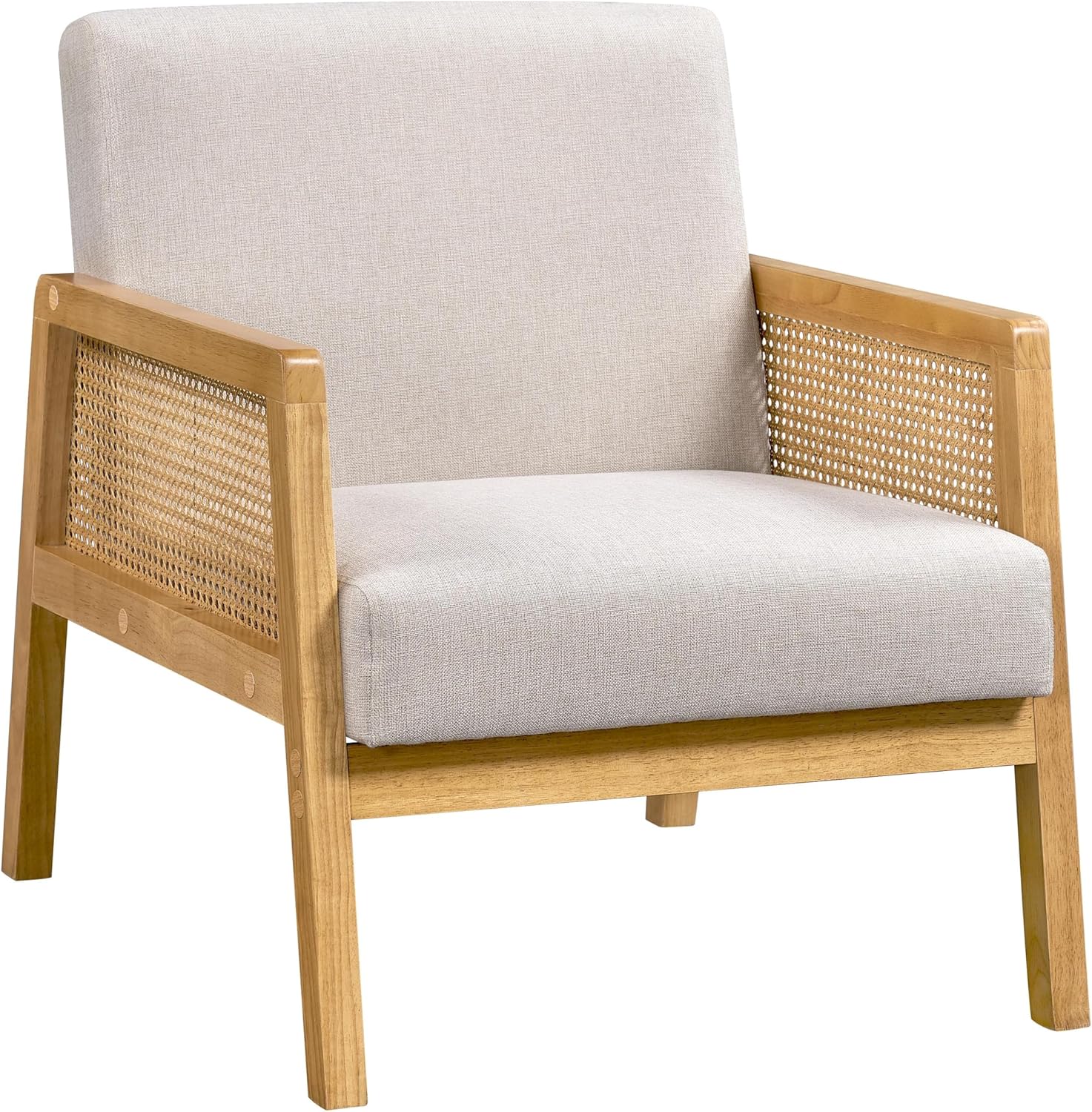 Yaheetech Boucle Fabric Accent Chair, Vintage Rattan Vanity Chair with Wood Armrest and Legs for Living Room Bedroom Makeup Room, Ivory 1 - Grand Goldman