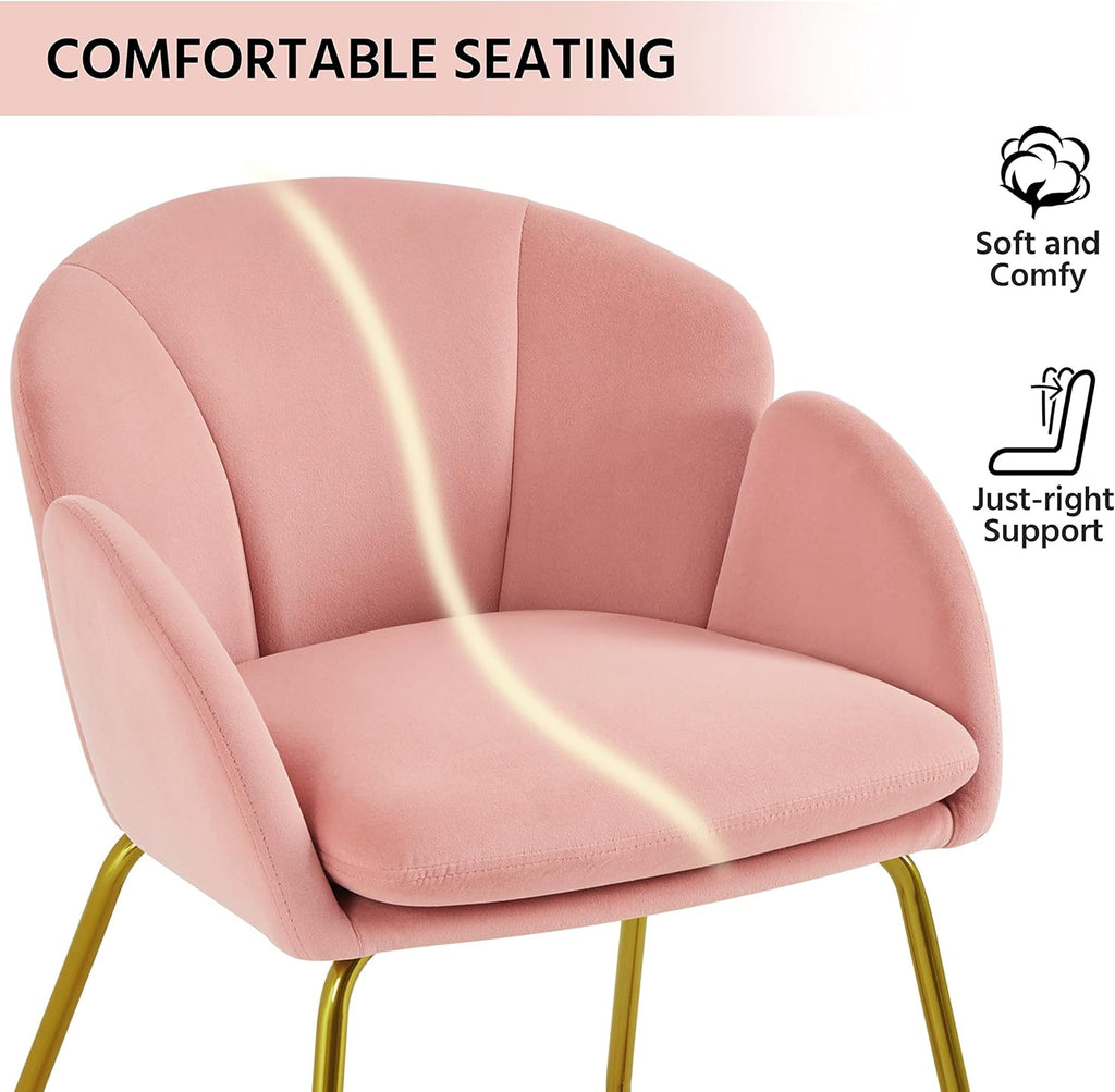Yaheetech Flower Shape Velvet Vanity Chair Armchair, Modern Side Chair Makeup Chair no Wheels with Golden Metal Legs for Living Room/Dressing Room/Bedroom/Home Office/Kitchen, Pink - Grand Goldman