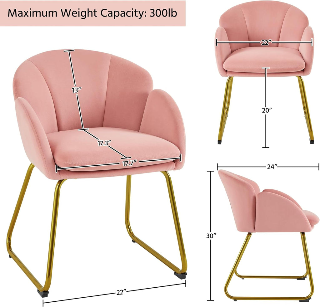 Yaheetech Flower Shape Velvet Vanity Chair Armchair, Modern Side Chair Makeup Chair no Wheels with Golden Metal Legs for Living Room/Dressing Room/Bedroom/Home Office/Kitchen, Pink - Grand Goldman