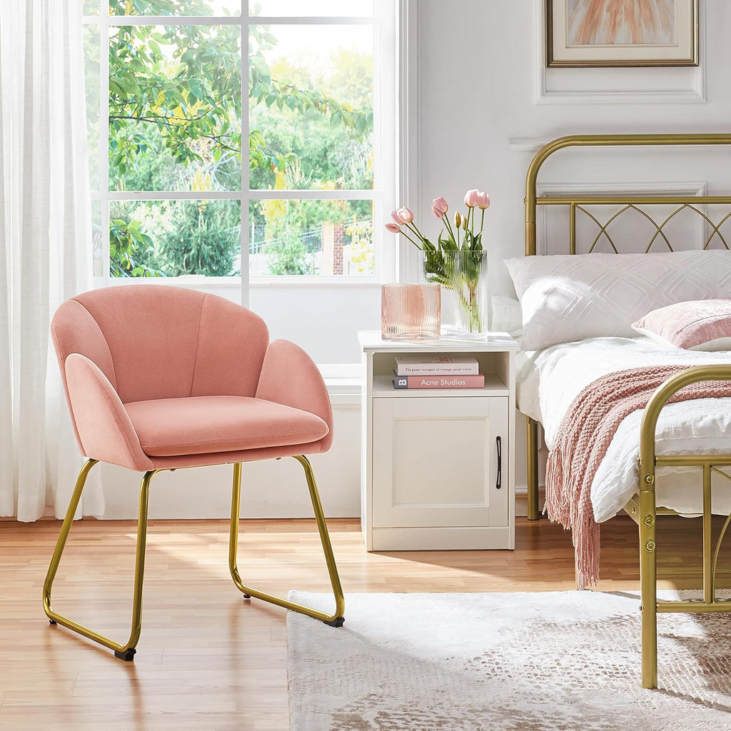 Yaheetech Flower Shape Velvet Vanity Chair Armchair, Modern Side Chair Makeup Chair no Wheels with Golden Metal Legs for Living Room/Dressing Room/Bedroom/Home Office/Kitchen, Pink - Grand Goldman