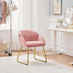 Yaheetech Flower Shape Velvet Vanity Chair Armchair, Modern Side Chair Makeup Chair no Wheels with Golden Metal Legs for Living Room/Dressing Room/Bedroom/Home Office/Kitchen, Pink - Grand Goldman