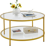 Yaheetech Gold Glass Coffee Table for Living Room, 36" Round Glass Coffee Table with Metal Frame, Circle Coffee Table for Home, Office, Apartment - Grand Goldman