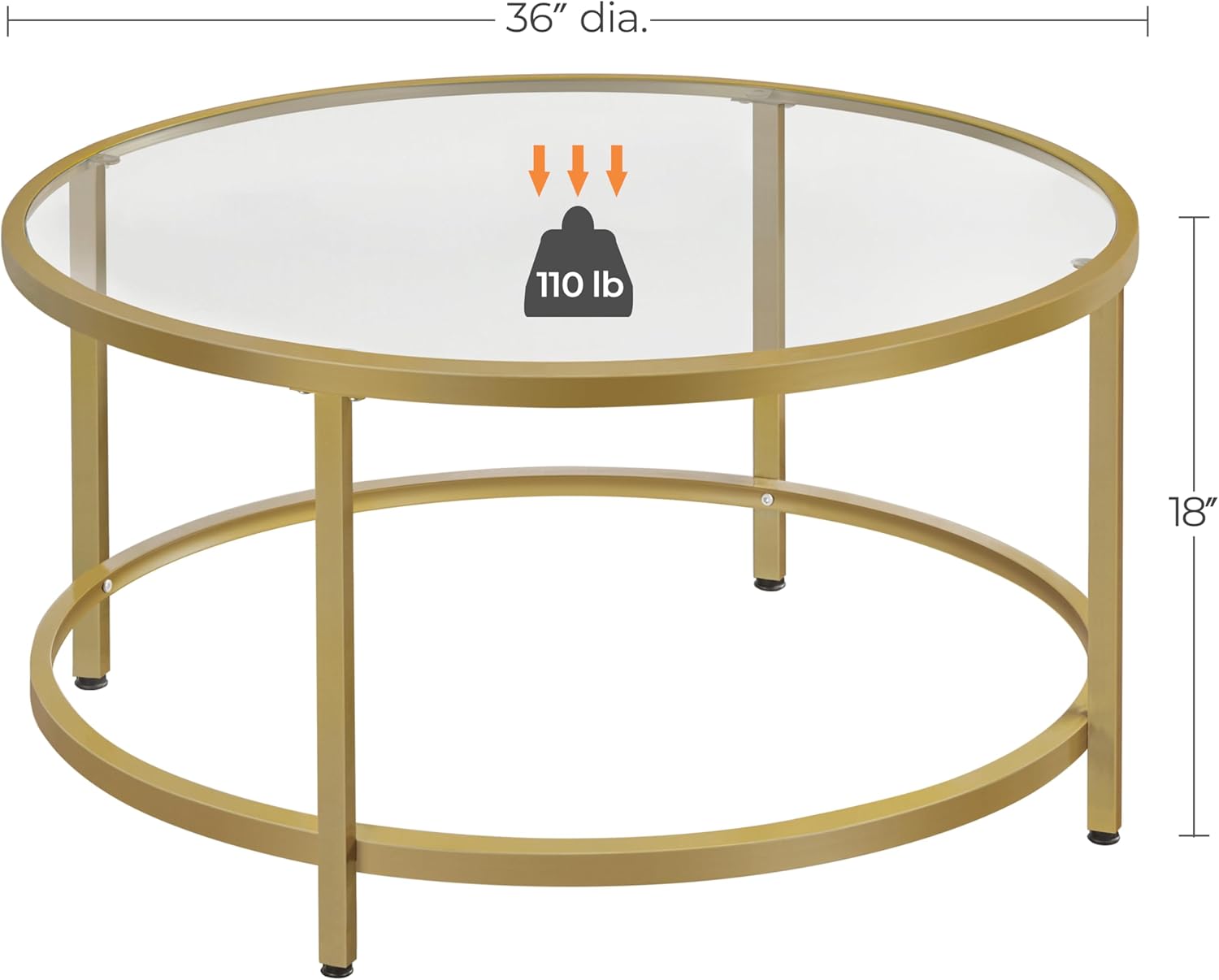 Yaheetech Gold Glass Coffee Table for Living Room, 36" Round Glass Coffee Table with Metal Frame, Circle Coffee Table for Home, Office, Apartment - Grand Goldman