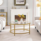 Yaheetech Gold Glass Coffee Table for Living Room, 36" Round Glass Coffee Table with Metal Frame, Circle Coffee Table for Home, Office, Apartment - Grand Goldman