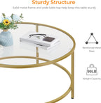 Yaheetech Gold Glass Coffee Table for Living Room, 36" Round Glass Coffee Table with Metal Frame, Circle Coffee Table for Home, Office, Apartment - Grand Goldman