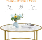 Yaheetech Gold Glass Coffee Table for Living Room, 36" Round Glass Coffee Table with Metal Frame, Circle Coffee Table for Home, Office, Apartment - Grand Goldman