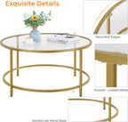 Yaheetech Gold Glass Coffee Table for Living Room, 36" Round Glass Coffee Table with Metal Frame, Circle Coffee Table for Home, Office, Apartment - Grand Goldman