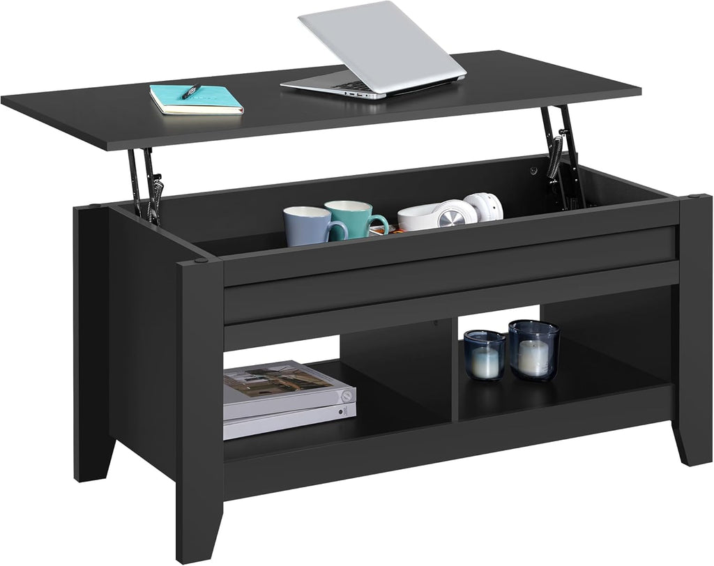 Yaheetech Lift Top Coffee Table with Hidden Storage Compartment & Lower Shelf, Lift Tabletop Farmhouse Table for Living Room Office Reception, 47.5in L, Gray - Grand Goldman
