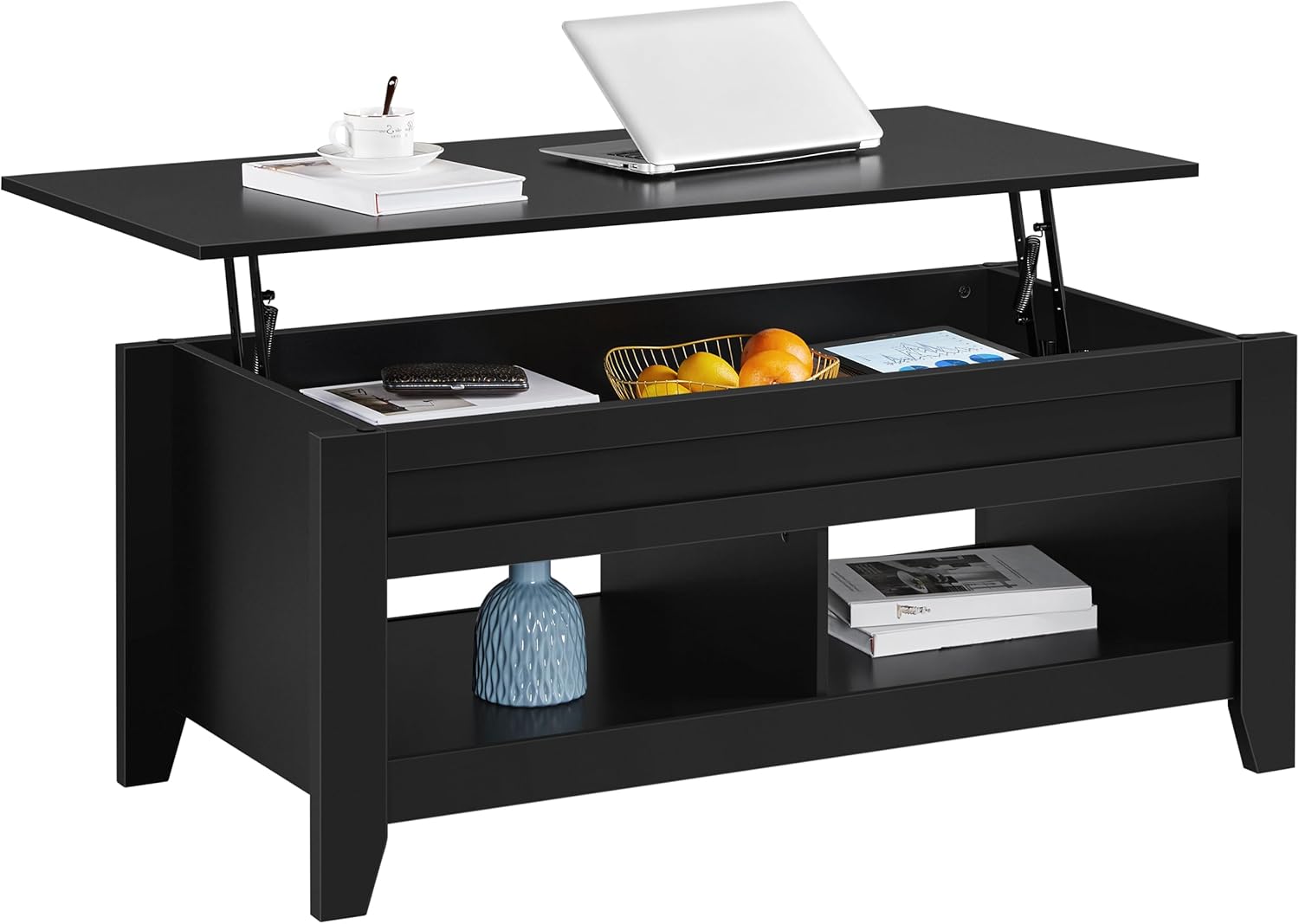 Yaheetech Lift Top Coffee Table with Hidden Storage Compartment & Lower Shelf, Lift Tabletop Farmhouse Table for Living Room Office Reception, 47.5in L, Gray - Grand Goldman