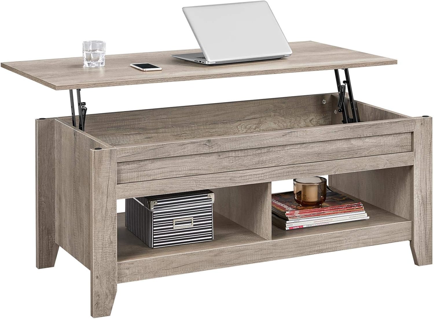 Yaheetech Lift Top Coffee Table with Hidden Storage Compartment & Lower Shelf, Lift Tabletop Farmhouse Table for Living Room Office Reception, 47.5in L, Gray - Grand Goldman