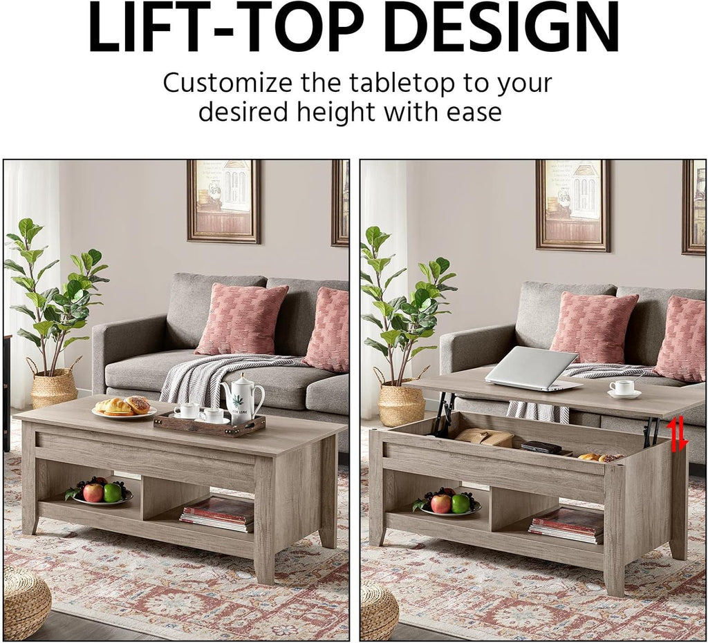 Yaheetech Lift Top Coffee Table with Hidden Storage Compartment & Lower Shelf, Lift Tabletop Farmhouse Table for Living Room Office Reception, 47.5in L, Gray - Grand Goldman