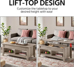 Yaheetech Lift Top Coffee Table with Hidden Storage Compartment & Lower Shelf, Lift Tabletop Farmhouse Table for Living Room Office Reception, 47.5in L, Gray - Grand Goldman