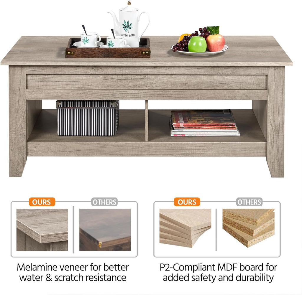 Yaheetech Lift Top Coffee Table with Hidden Storage Compartment & Lower Shelf, Lift Tabletop Farmhouse Table for Living Room Office Reception, 47.5in L, Gray - Grand Goldman
