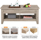 Yaheetech Lift Top Coffee Table with Hidden Storage Compartment & Lower Shelf, Lift Tabletop Farmhouse Table for Living Room Office Reception, 47.5in L, Gray - Grand Goldman
