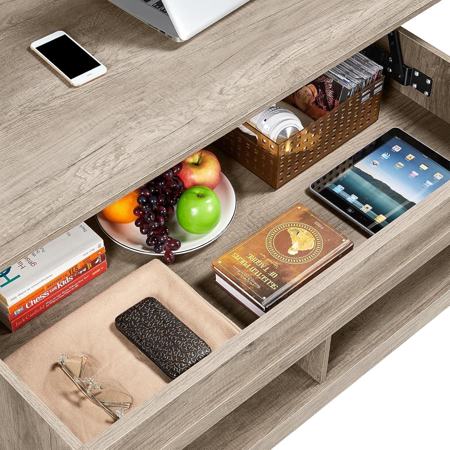 Yaheetech Lift Top Coffee Table with Hidden Storage Compartment & Lower Shelf, Lift Tabletop Farmhouse Table for Living Room Office Reception, 47.5in L, Gray - Grand Goldman