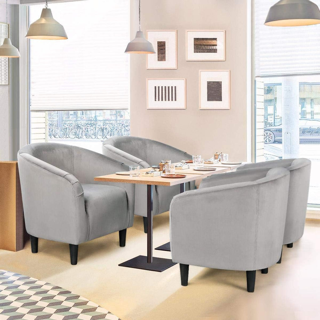 Yaheetech Living Room Chair, Velvet Accent Upholstered Barrel Sitting Chair with Armrest and Low Back for Bedroom, Grey - Grand Goldman