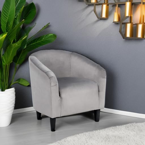 Yaheetech Living Room Chair, Velvet Accent Upholstered Barrel Sitting Chair with Armrest and Low Back for Bedroom, Grey - Grand Goldman