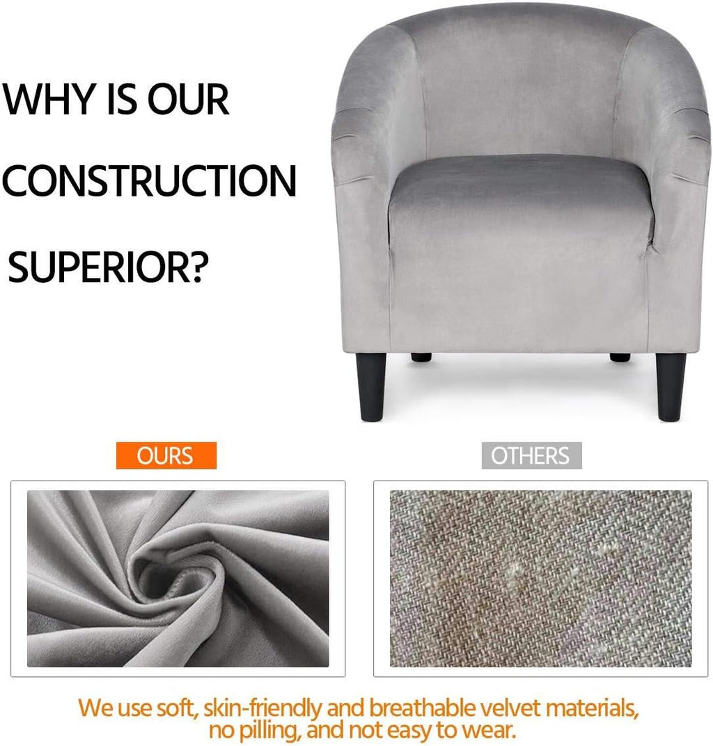 Yaheetech Living Room Chair, Velvet Accent Upholstered Barrel Sitting Chair with Armrest and Low Back for Bedroom, Grey - Grand Goldman