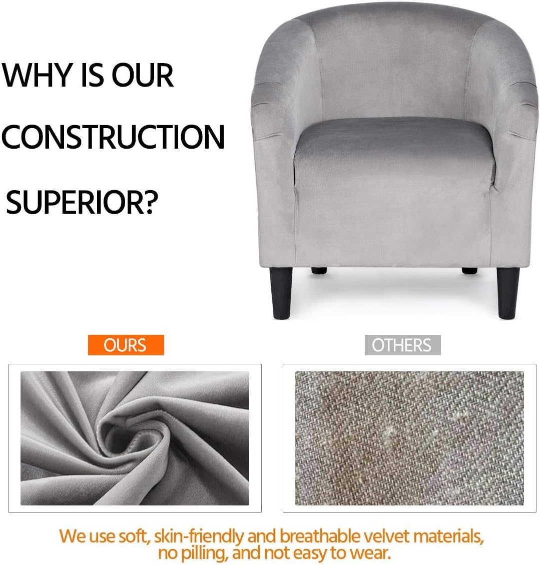 Yaheetech Living Room Chair, Velvet Accent Upholstered Barrel Sitting Chair with Armrest and Low Back for Bedroom, Grey - Grand Goldman