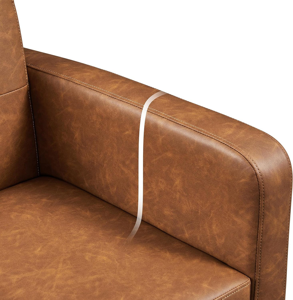 Yaheetech Mid-Century Accent Chairs, PU Leather Modern Upholstered Living Room Chair, Cozy Armchair Button Tufted Back and Wood Legs for Bedroom/Office/Cafe, Retro Brown - Grand Goldman