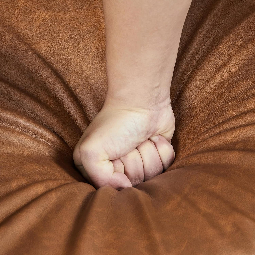 Yaheetech Mid-Century Accent Chairs, PU Leather Modern Upholstered Living Room Chair, Cozy Armchair Button Tufted Back and Wood Legs for Bedroom/Office/Cafe, Retro Brown - Grand Goldman