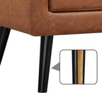 Yaheetech Mid-Century Accent Chairs, PU Leather Modern Upholstered Living Room Chair, Cozy Armchair Button Tufted Back and Wood Legs for Bedroom/Office/Cafe, Retro Brown - Grand Goldman