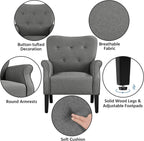 Yaheetech Modern Armchair, Mid Century Accent Chair with Sturdy Wood Legs and High Back for Small Space, Upholstered Fabric Sofa Club Chair for Living Room/Bedroom/Office, Dark Gray - Grand Goldman