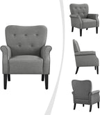 Yaheetech Modern Armchair, Mid Century Accent Chair with Sturdy Wood Legs and High Back for Small Space, Upholstered Fabric Sofa Club Chair for Living Room/Bedroom/Office, Dark Gray - Grand Goldman