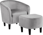 Yaheetech Modren Club Chair with Ottoman, Fabric Accent Armchair with Footstool, Upholstered Barrel Chair and Footrest for Living Room Bedroom Guestroom, Letter Print - Grand Goldman