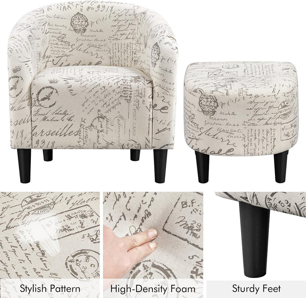Yaheetech Modren Club Chair with Ottoman, Fabric Accent Armchair with Footstool, Upholstered Barrel Chair and Footrest for Living Room Bedroom Guestroom, Letter Print - Grand Goldman
