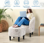 Yaheetech Modren Club Chair with Ottoman, Fabric Accent Armchair with Footstool, Upholstered Barrel Chair and Footrest for Living Room Bedroom Guestroom, Letter Print - Grand Goldman
