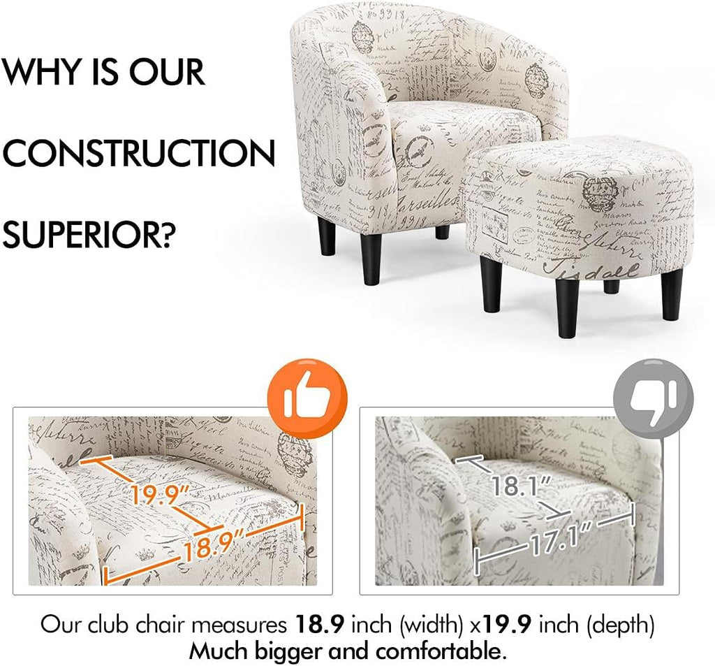 Yaheetech Modren Club Chair with Ottoman, Fabric Accent Armchair with Footstool, Upholstered Barrel Chair and Footrest for Living Room Bedroom Guestroom, Letter Print - Grand Goldman