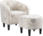 Yaheetech Modren Club Chair with Ottoman, Fabric Accent Armchair with Footstool, Upholstered Barrel Chair and Footrest for Living Room Bedroom Guestroom, Letter Print - Grand Goldman