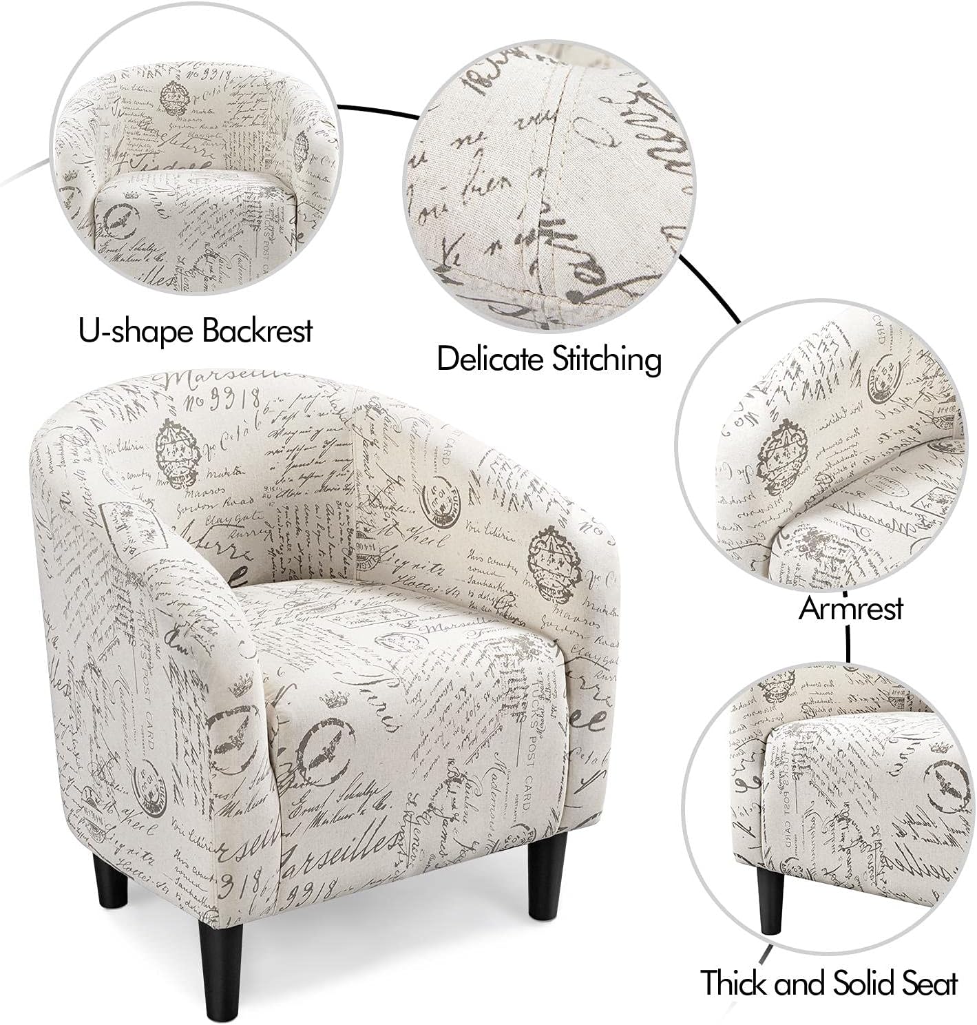 Yaheetech Modren Club Chair with Ottoman, Fabric Accent Armchair with Footstool, Upholstered Barrel Chair and Footrest for Living Room Bedroom Guestroom, Letter Print - Grand Goldman