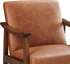 Yaheetech PU Leather Accent Chair, Mid-Century Modern Armchair with Solid Wood Legs, Reading Leisure Chair with High Back for Living Room Bedroom Waiting Room, Brown - Grand Goldman