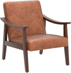 Yaheetech PU Leather Accent Chair, Mid-Century Modern Armchair with Solid Wood Legs, Reading Leisure Chair with High Back for Living Room Bedroom Waiting Room, Set of 2, Brown - Grand Goldman