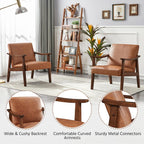 Yaheetech PU Leather Accent Chair, Mid-Century Modern Armchair with Solid Wood Legs, Reading Leisure Chair with High Back for Living Room Bedroom Waiting Room, Set of 2, Brown - Grand Goldman