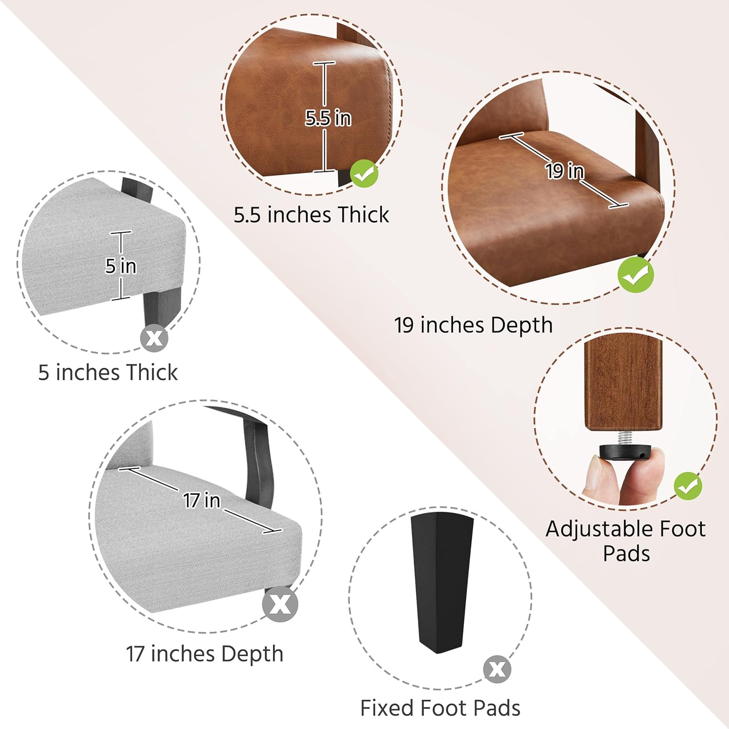 Yaheetech PU Leather Accent Chair, Mid-Century Modern Armchair with Solid Wood Legs, Reading Leisure Chair with High Back for Living Room Bedroom Waiting Room, Set of 2, Brown - Grand Goldman